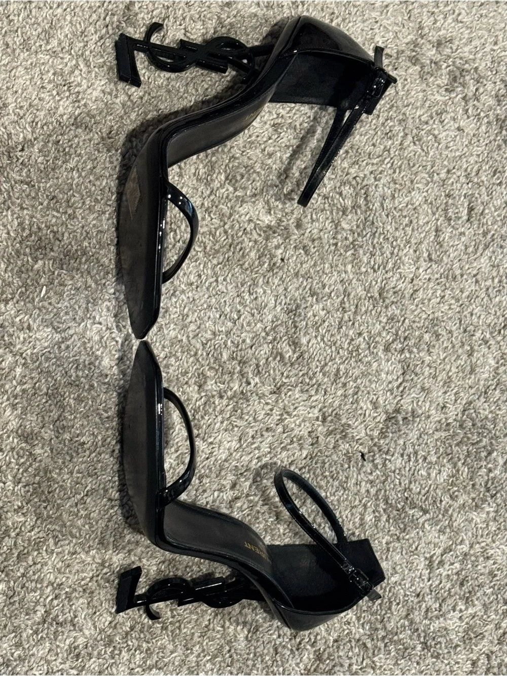 Saint Laurent Black Patent Logo-Detail Stiletto Sandals - Picture 5 of 6